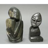 2 Skulpturen, Shona-Kunst, Serpentinstein geschnitzt: