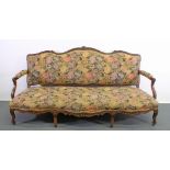 Sofa, Louis Quinze-Stil, 19. Jh., Dreisitzer, geschwungene Füße, floraler Polsterbezug, sechs klein