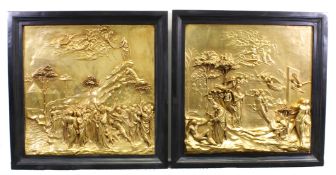 2 Reliefplatten, Gussmasse, "Adam und Eva" und "Moses" nach der Paradiespforte von Lorenzo Ghiberti