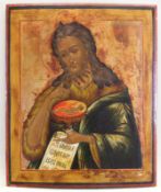 Ikone, Tempera auf Holz, "Johannes der Vorläufer", Russland, 18./19. Jh., 43 x 36 cm, alte Retusche