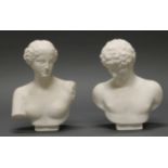 2 Büsten, Alabaster, "V. Milo", "Antino", 20. Jh., jeweils ca. 20 cm hoch, leicht bestoßen