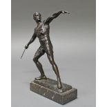 Bronze, schwarz braun patiniert, "Speerwerfer", bezeichnet auf der Plinthe Iffland, auf Steinsockel