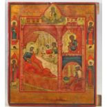 Ikone, Tempera auf Holz, "Geburt der Gottesmutter", Russland, 19. Jh., 22 x 19 cm, restauriert