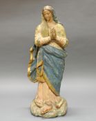 Skulptur, Holz geschnitzt, "Maria Immaculata", Italien, 18. Jh., 79 cm hoch, alte Fassung teils übe
