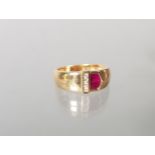 Ring, GG 750, 3 Rubine im Baguetteschliff, 4 Besatz-Diamanten, 5 g, RM 17