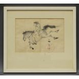 Albumblatt, "Knabe auf Pferd", Japan, 19. Jh., Tusche und leichte Farbe auf Papier, Siegel, auf Kar