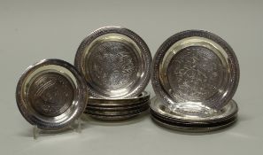20 Tellerchen, Silber, Ägypten, verschiedene Dekore, ø 7.7-10 cm, zus. ca. 682 g