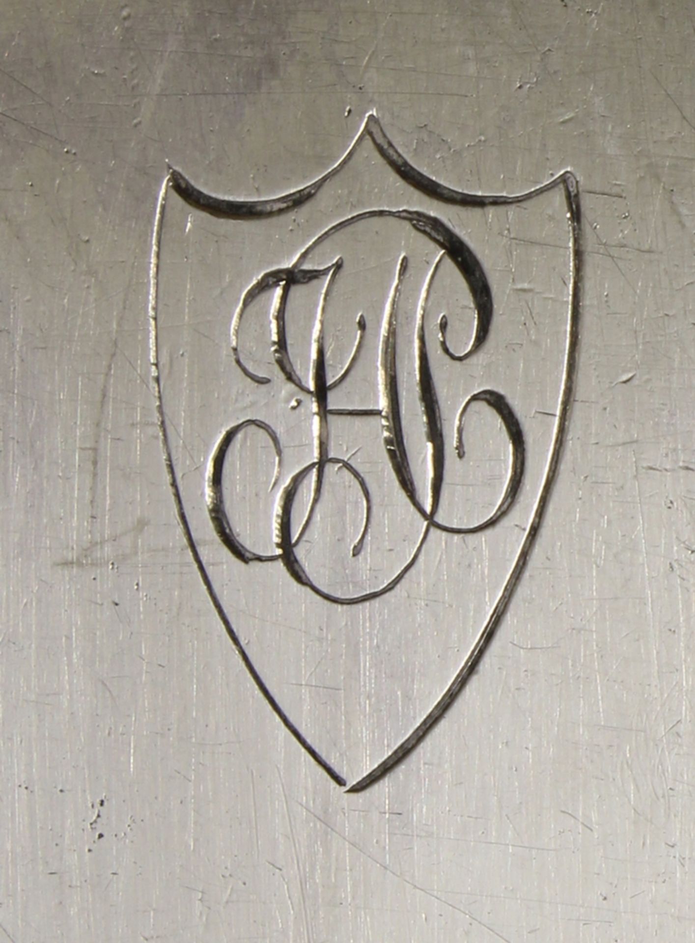 Suppenkelle, Silber 950, Frankreich, 1798-1809, Meistermarke PD, runde Laffe, Monogramm, ca. 36 cm  - Bild 4 aus 4