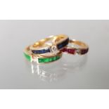 3 Ringe, sog. Vorsteckringe, GG 585, Rubine, Smaragde, Saphire und Brillanten, zus. 7 g, RM 17