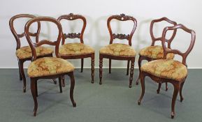 6 Stühle, englischer und holländischer Stil, um 1900, teils floral intarsiert, verschiedene Lehn-De