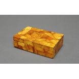 Deckeldose, 19./20. Jh., Bernstein über Holz, 4 x 13.3 x 8.8 cm, kleine Bestoßungen.