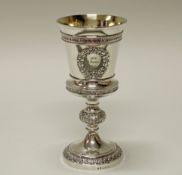 Pokal, Silber 750, Berlin, um 1865, Sy & Wagner, innen vergoldet, Widmungsinschrift, Datierung, Eic