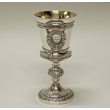 Pokal, Silber 750, Berlin, um 1865, Sy & Wagner, innen vergoldet, Widmungsinschrift, Datierung, Eic