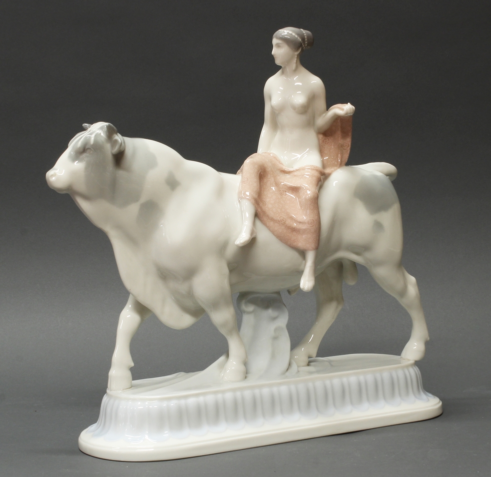 Porzellanfigur, "Europa auf dem Stier", KPM Berlin, wohl 1969, polychrom, Braut aus dem Hochzeitszu