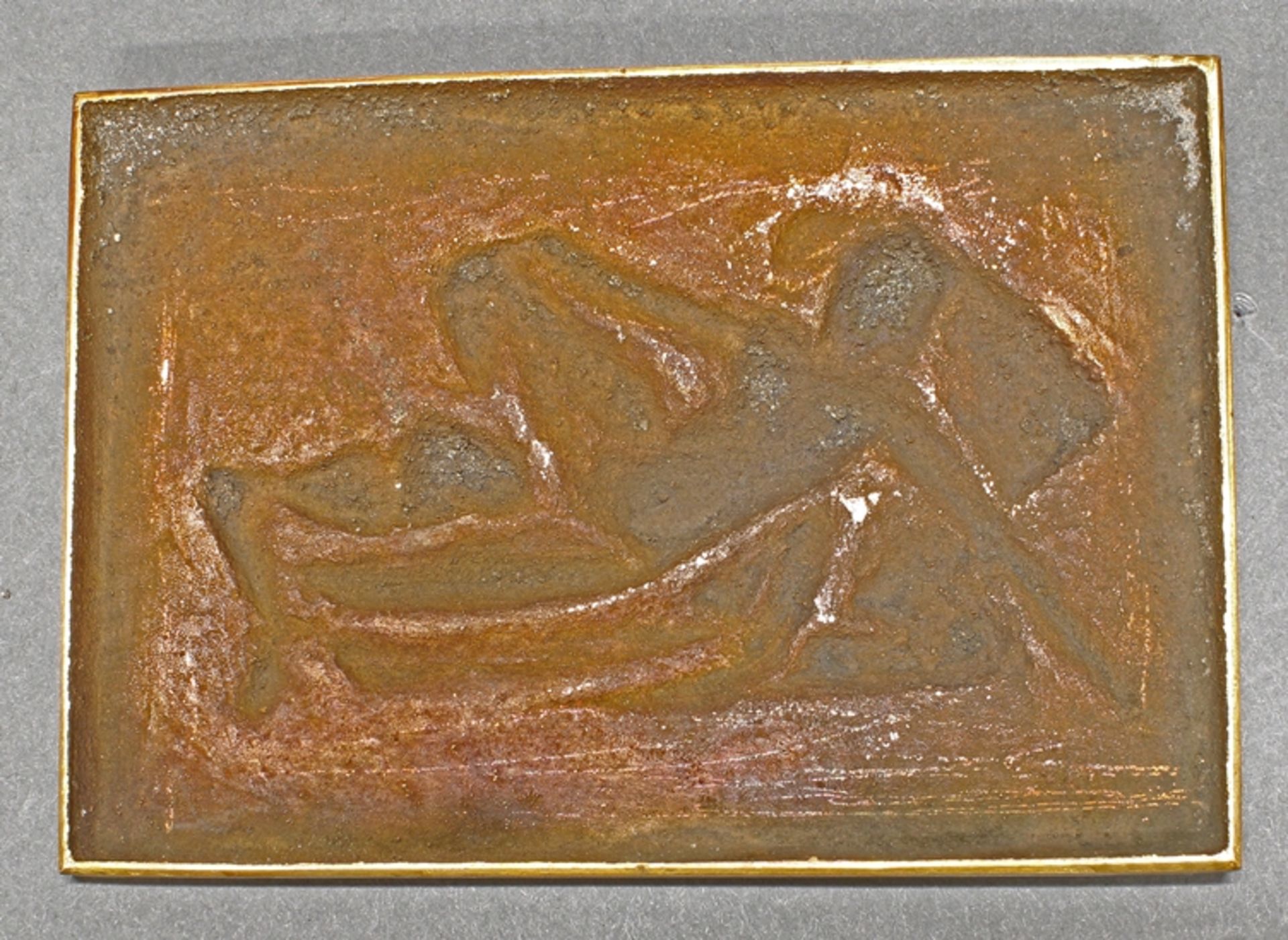 Relief, "Erotische Szene", 20. Jh., Metall, bronziert, bezeichnet Bleimaier Augsburg, 7.8 x 11.3 cm - Bild 3 aus 3