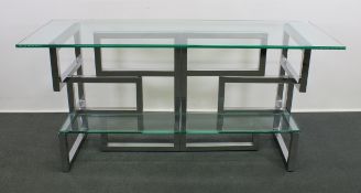 Design-Konsoltisch, Chromgestell, Glasplatte, Zwischenablage aus Glas, 72.5 x 156 x 56 cm