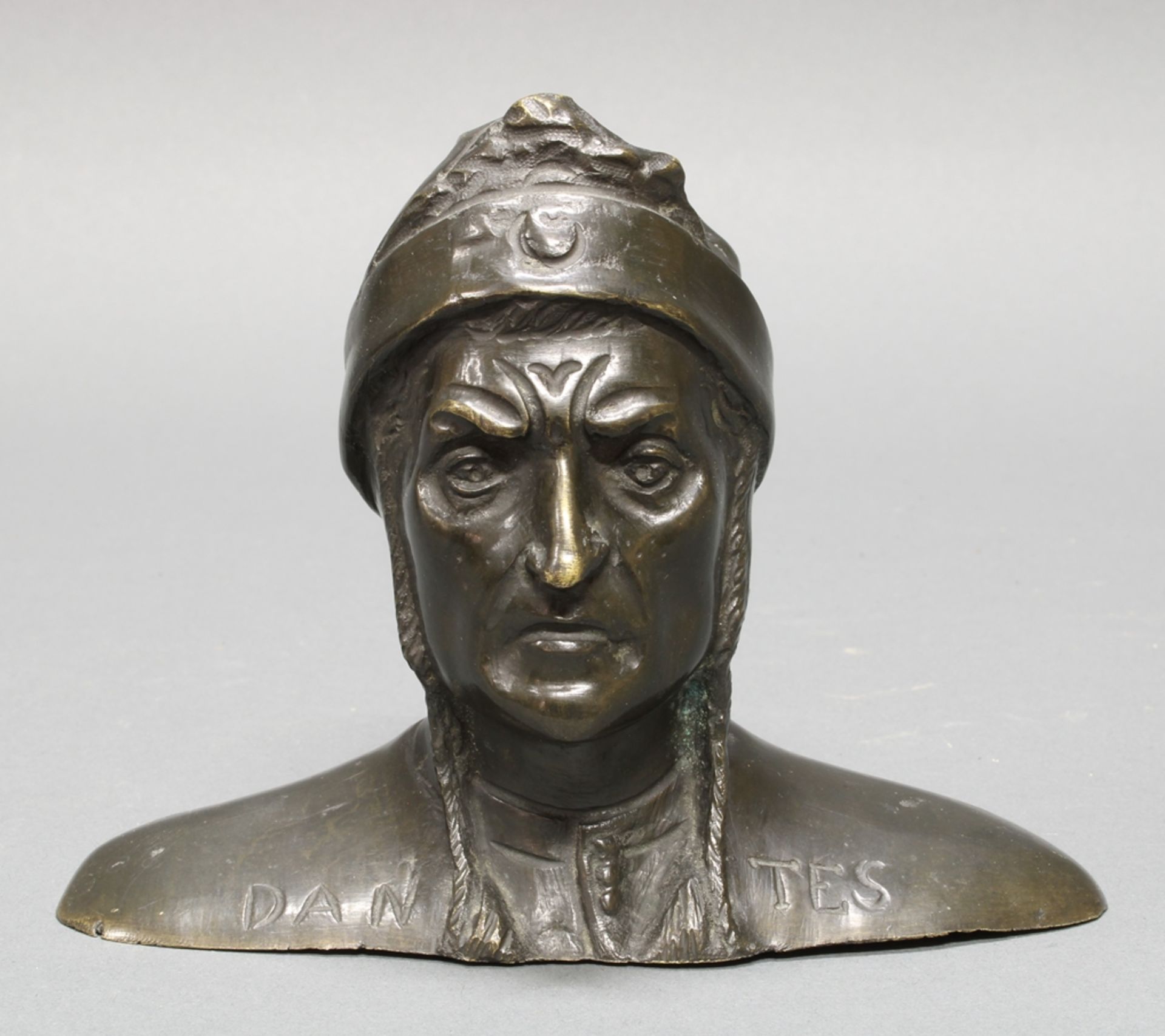 Bronzebüste, dunkelbraun patiniert, "Dante Alighieri", 11 cm hoch