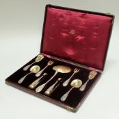 Erdbeerbesteck, 9-tlg., Silber 950, Paris, L. Béguin & L. Lapar, teils vergoldet, gravierte Monogra