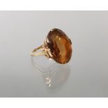 Ring, GG 585, 1 oval facettierter Rauch-Topas, 5 g, RM 16.5