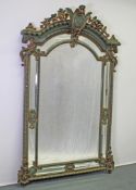 Großer Spiegel, mit Doppelrahmen im Stil Louis XV., um 1900, grün und bronzefarben gefasst, Rahmen 