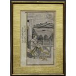 Buchseiten-Miniatur, "Liebespaar", Indien, 19. Jh., Tusche, Goldbronze, auf Papier, 13 x 20.5 cm (P