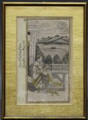 Buchseiten-Miniatur, "Liebespaar", Indien, 19. Jh., Tusche, Goldbronze, auf Papier, 13 x 20.5 cm (P