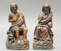 2 Skulpturen, Holz geschnitzt, "Gottvater und Christus", wohl Teilstücke aus einer Dreifaltigkeitsd