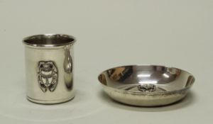 Schälchen, Becher, "Skarabäus", Silber, Ägypten, ø 9.3 cm, 5.8 cm hoch, zus. ca. 115 g
