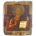 Ikone, Tempera auf Holz, "Christus Pantokrator", mit Randheiligen, Russland, 19. Jh., 31 x 27 cm, s