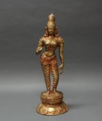 Figur, "Lakshmi", Indien, 20. Jh., Messingbronze, Reste von roter Bemalung, 50 cm hoch