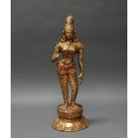 Figur, "Lakshmi", Indien, 20. Jh., Messingbronze, Reste von roter Bemalung, 50 cm hoch