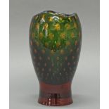 Vase, wohl Murano, 1960/70er Jahre, Glas, grün und bernsteinfarben, Tropfen mit Goldpuder, 21 cm ho