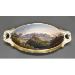 Ansichten-Schale, "Godesburg mit Siebengebirge", 1870er Jahre, polychrom, oval, 4.5 x 27.5 x 13.5 c