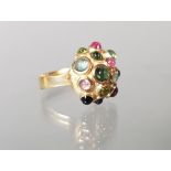 Ring, Design 1970er Jahre, GG 585, verschiedenfarbige Turmalin-Cabochons, 7 g, RM 16