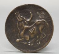 Bronzeplakette, "Antilope", monogrammiert und datiert im Guss, EM 1976, ø 6 cm.