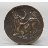 Bronzeplakette, "Antilope", monogrammiert und datiert im Guss, EM 1976, ø 6 cm.