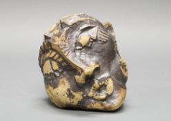 Plastik, Ton, dunkelbraun glasiert, "Satyr", 20. Jh., ca. 14 cm hoch