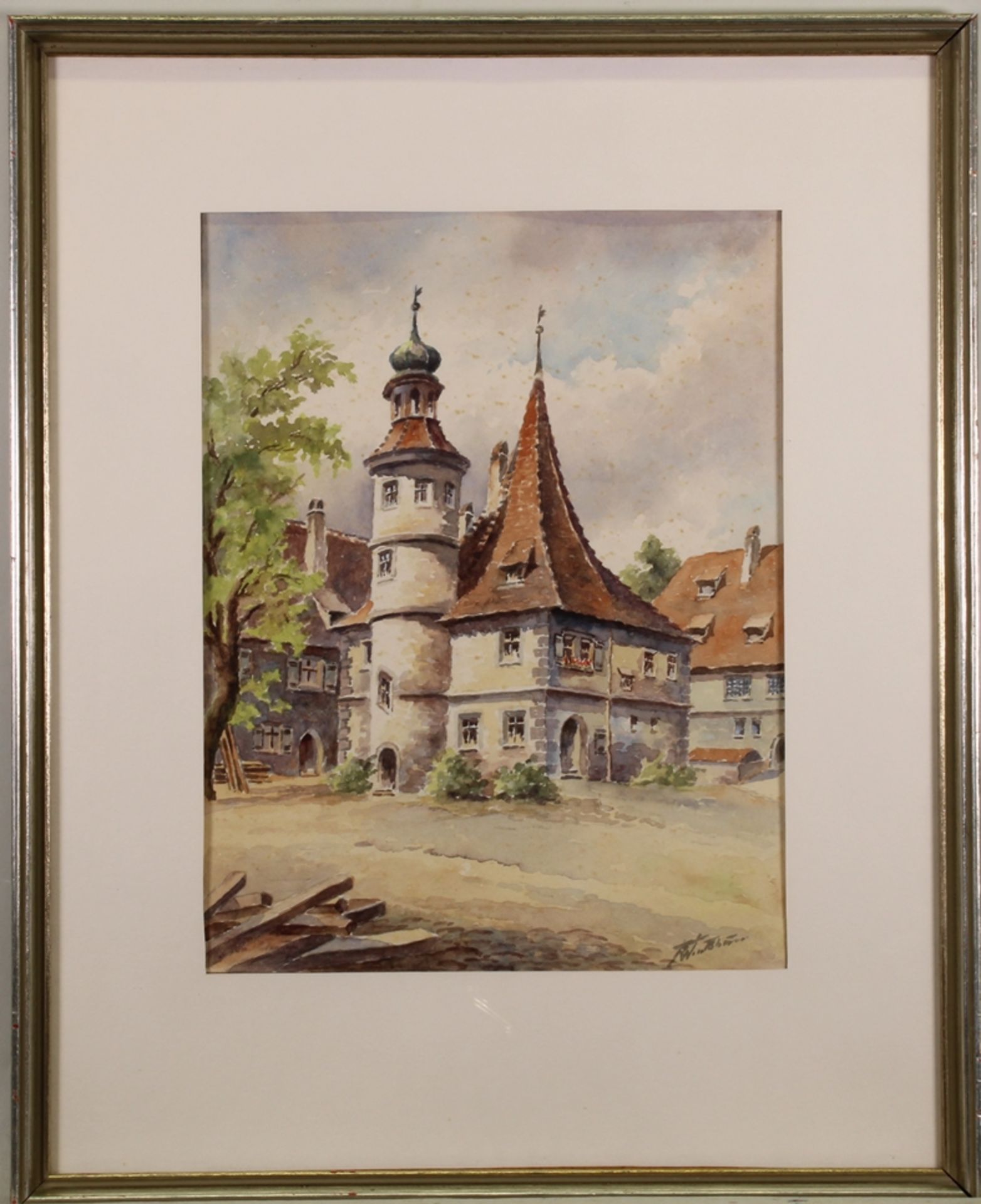 Konvolut, 3 Aquarelle, "Stadt- bzw. Burgansicht", 1x "Burg Eltz", 1x „Hegereiterhaus“ in Rothenburg - Image 2 of 9