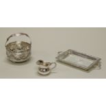 Butterplatte, Sahnegießer, Henkelkörbchen, Silber 800, verschieden, 1x Glaseinsatz, 1.8-7.5 cm hoch
