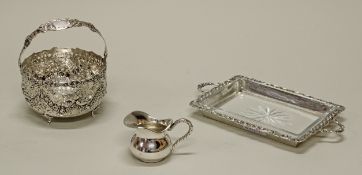 Butterplatte, Sahnegießer, Henkelkörbchen, Silber 800, verschieden, 1x Glaseinsatz, 1.8-7.5 cm hoch