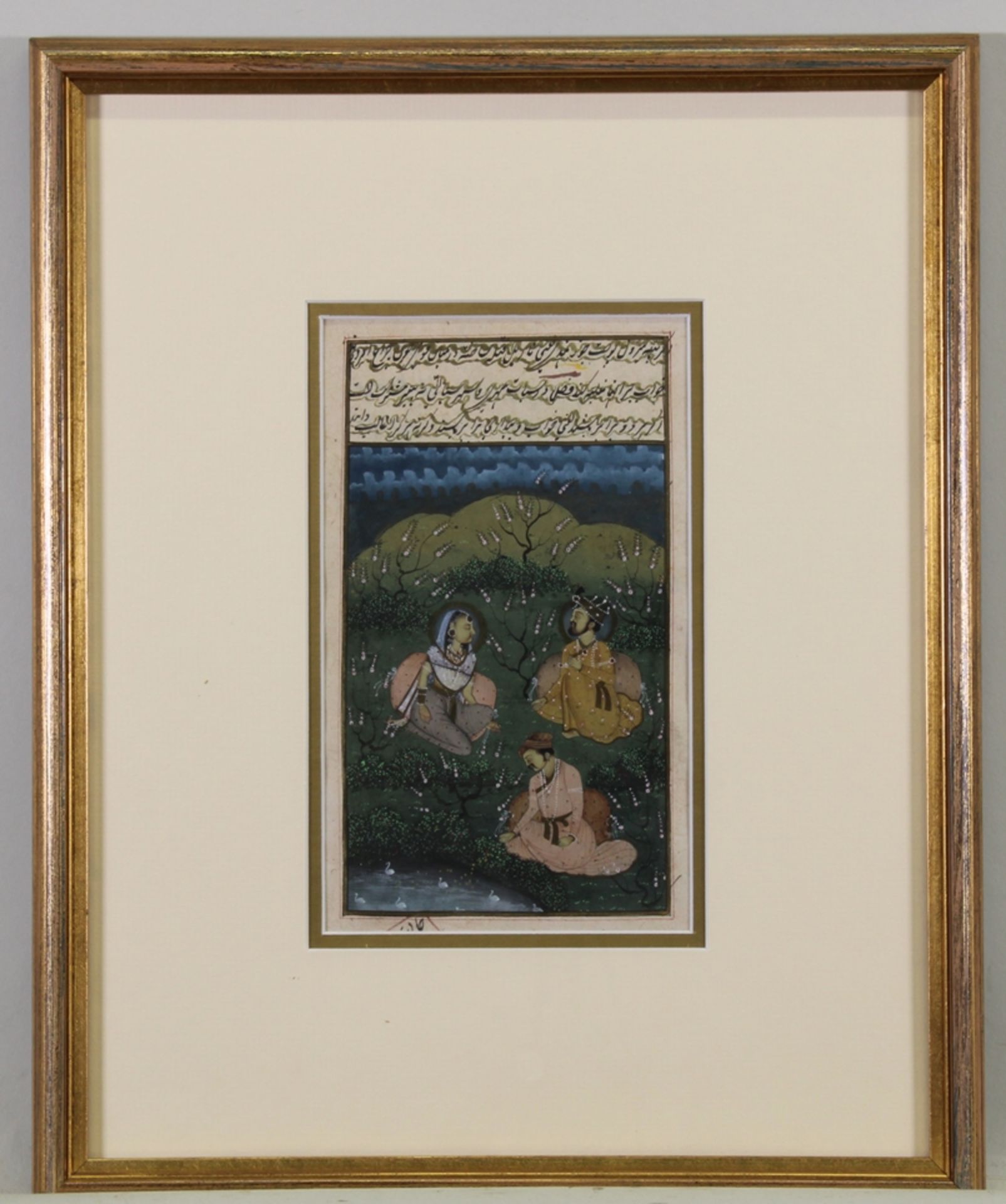 5 Buchseiten-Miniaturen, Persien, 19. Jh., Tusche, Gouache, Goldbronze, auf Papier, figurale Garten - Bild 5 aus 5