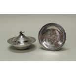 Deckelschale, Tellerchen, Silber, Ägypten, Palmettenbordüren, 8 cm hoch, ø 13.5 cm bzw. ø 12.8 cm,