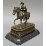 Bronze, "Friedrich der Große zu Pferde", auf Marmorsockel montiert, Miniatur des Reiterstandbildes