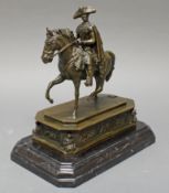 Bronze, "Friedrich der Große zu Pferde", auf Marmorsockel montiert, Miniatur des Reiterstandbildes 