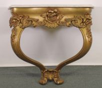 Wandkonsole, mit Marmorplatte, Louis XV.-Stil, 19. Jh., Unterbau gold gefasst mit Stuckauflage, Blü