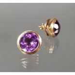 Paar Ohrstecker, GG 585, 2 runde facettierte Amethyste ø ca. 13 mm, 14 g