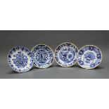 4 Teller, Delft, 18./19. Jh., Fayence, diverse Blaudekore, teils gelber Rand, ø 22.5-23.5 cm, Abpla