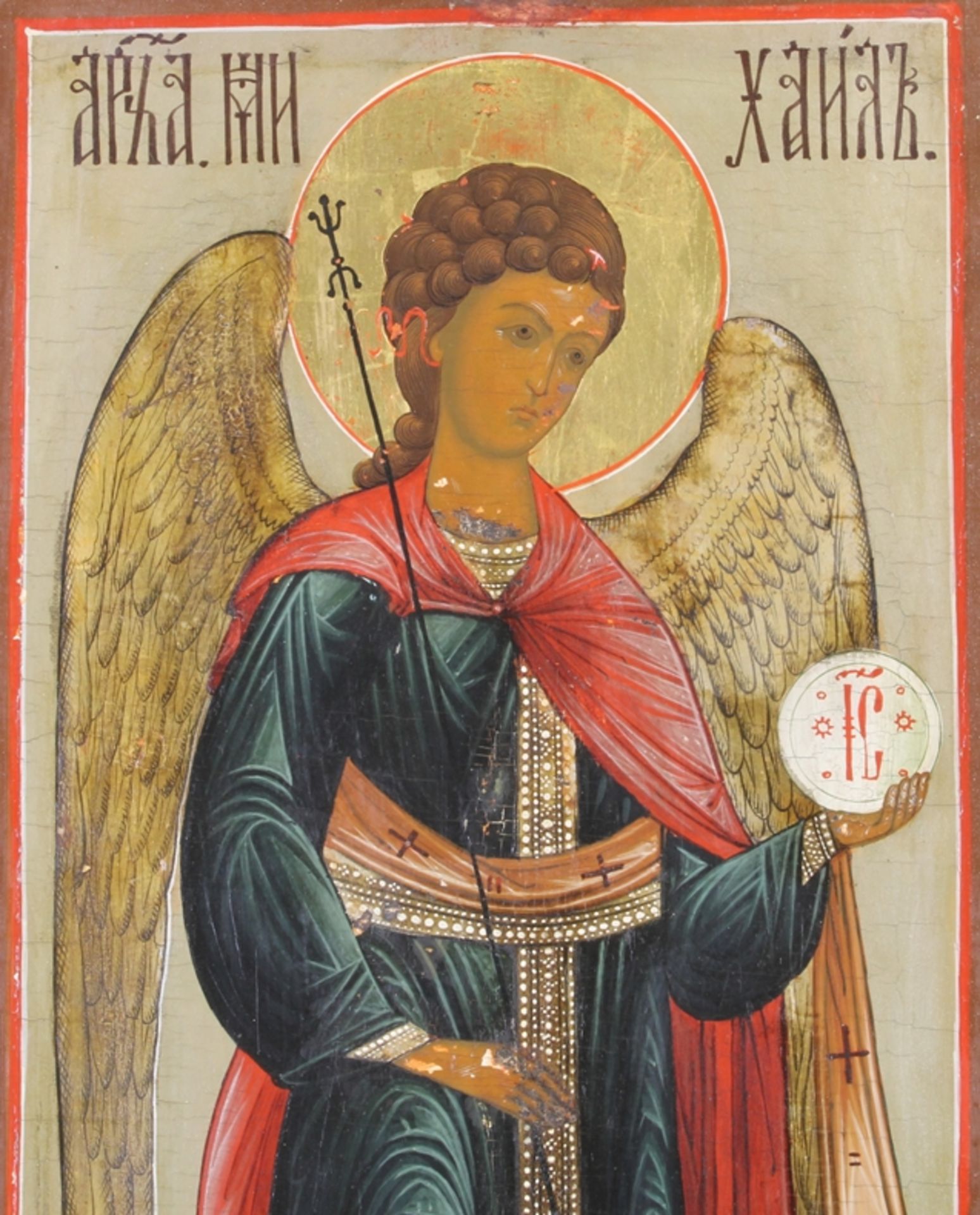 Ikone, Tempera auf Holz, "Hl. Michael", Russland, 19. Jh., 63 x 26 cm, kleine Farbabsprünge und Ber - Image 2 of 3