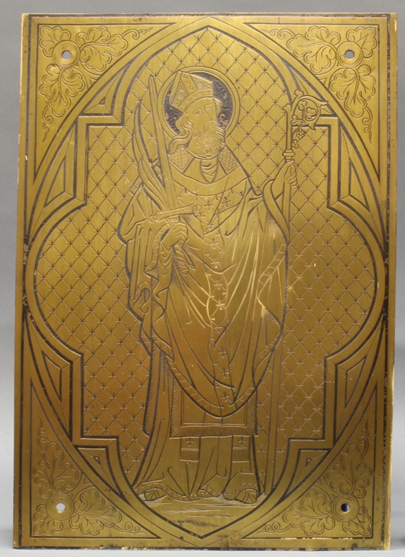 2 Reliefplatten, Metall, "Heiligendarstellungen", um 1900, jeweils 53 x 37 cm, kleine Beschädigunge - Image 3 of 3