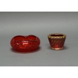 Aschenbecher, Vase, Murano, 1960/70er Jahre, Glas, rot, Luftblasen, 1x mit Goldpuder, ø 15 cm (etwa